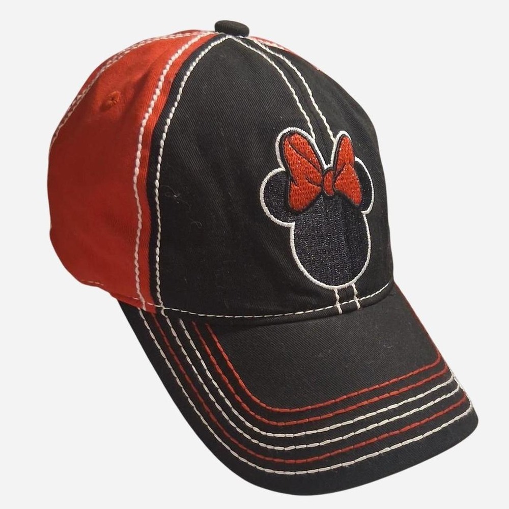 Women's Minnie Mouse baseball cap with red bow and white stitching
